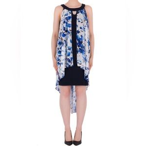 Beautiful Joseph Ribkoff sleeveless navy dress with floral sheath (style 191621)